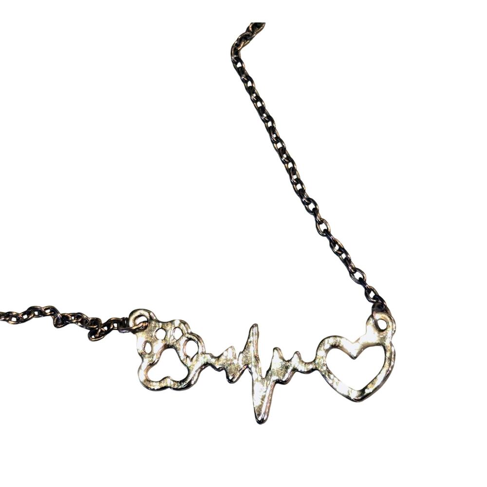 Meirenpeixi Ahijia Jewelry Paw Heartbeat Vet Necklace 10" Drop Gold-Toned NWT